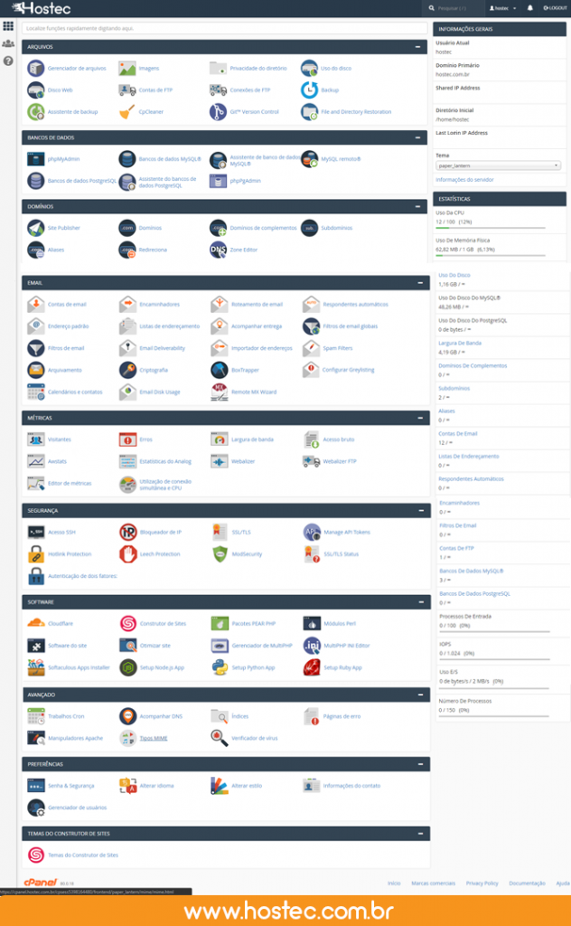 cPanel da Hostec